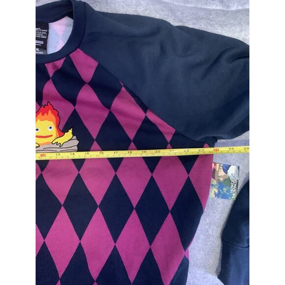 NWT Studio Ghibli Howl’s Moving Castle Calcifer Argyle Sweatshirt Men’s XL - Picture 8 of 10